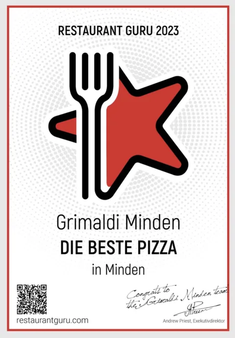 Urkunde Restaurant Guru 2023: Die beste Pizza in Minden