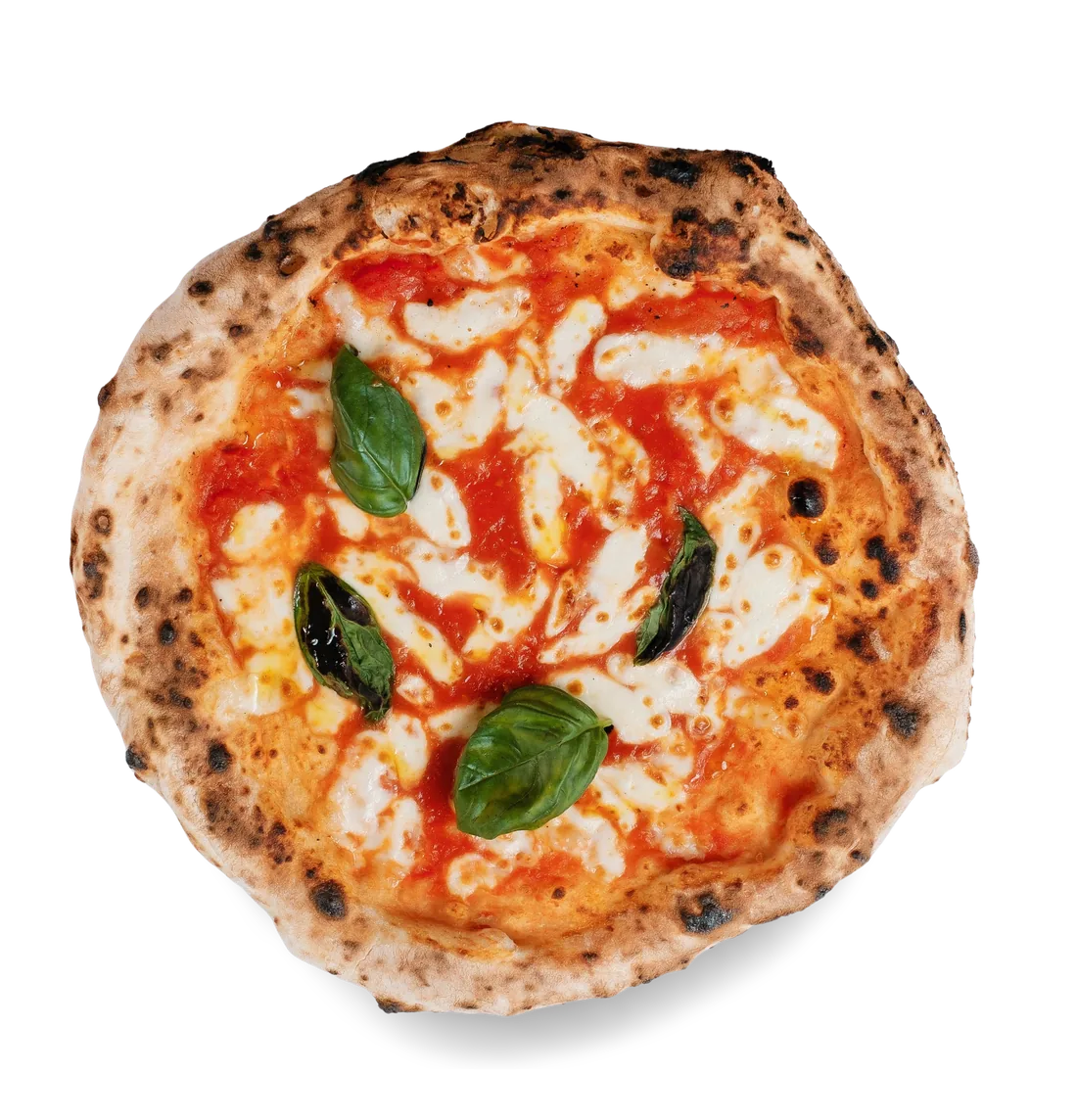 Pizza Margherita napoletana mit Cornicione, von oben